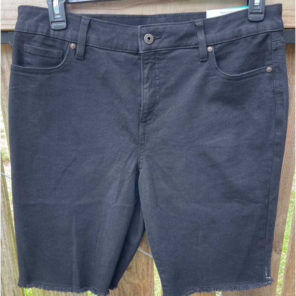 Style & Co. Womens Bermuda Denim Shorts 16P Slimming Pocket Midrise Frayed Hem